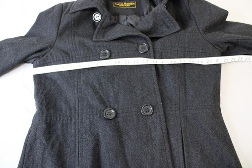 Marvin Richards New York Coat Womens Size L Black Double Breasted Pea Lined - Picture 8 of 10