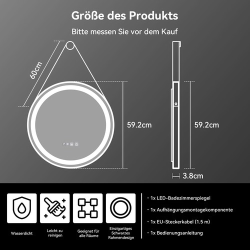 60cm Badspiegel Badezimmerspiegel mit Beleuchtung Spiegel mit LED Beschlagfrei - Bild 8 von 9