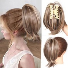 Claw Ponytail Piece Short Clip in on Pony Tail Bun Hair Extensions Real as Human