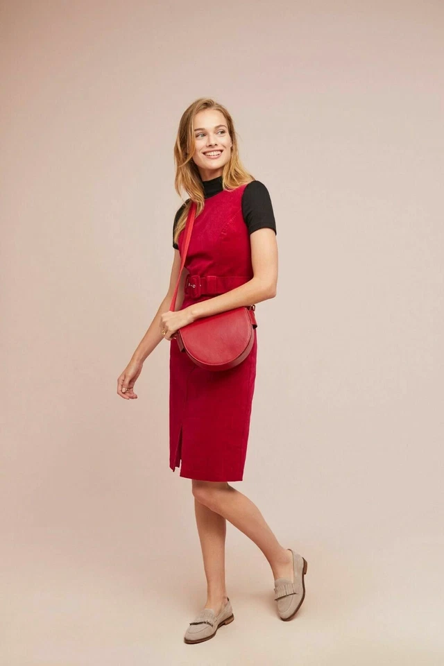 Vestido de pana con cinturón Adria Moss Anthropologie talla 10 rojo borgoña sin mangas BZ Foto 2 de 4