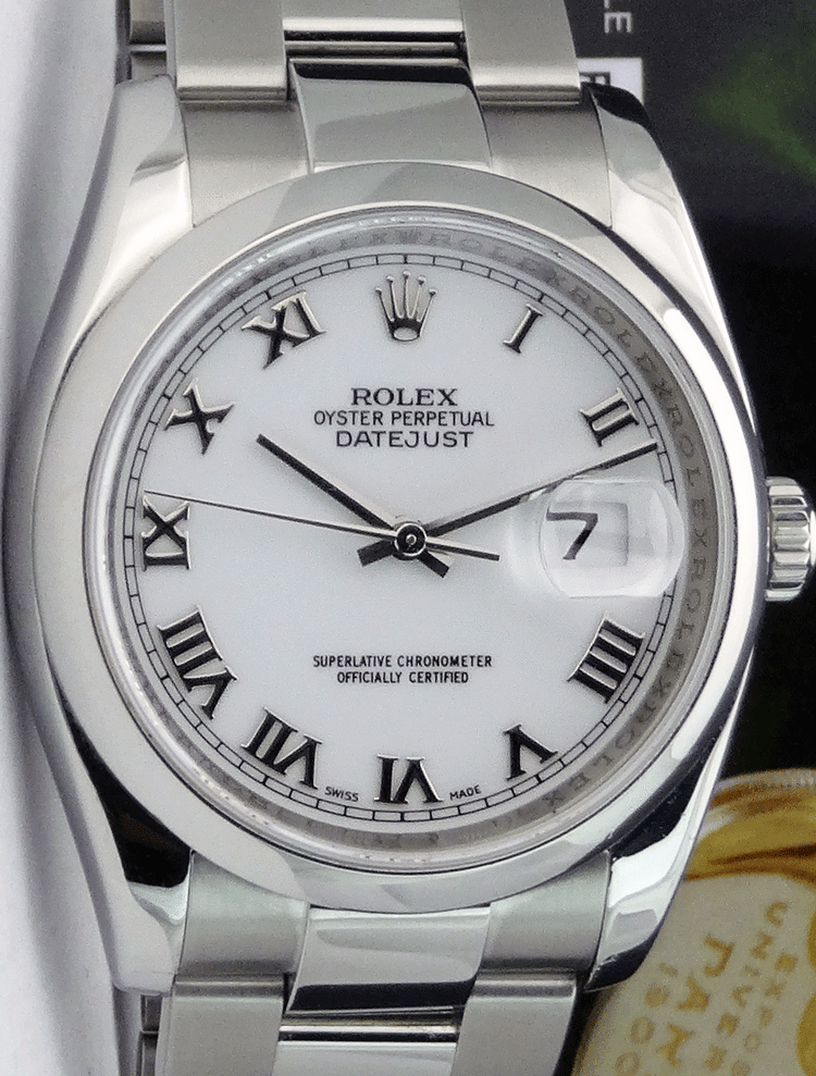 Rolex Men's DateJust 36mm Stainless Steel White Roman Dial Oyster Bracelet 116200-image