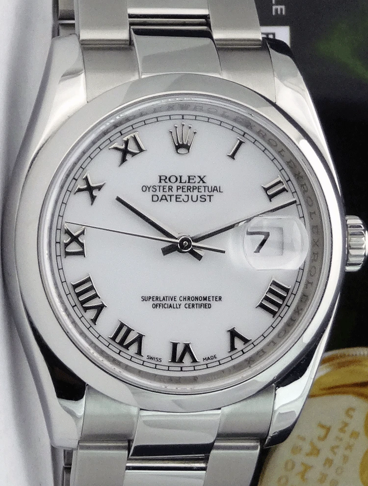 ROLEX Mens Stainless DateJust 36 White Roman Oyster Bracelet 116200 SANT BLANC