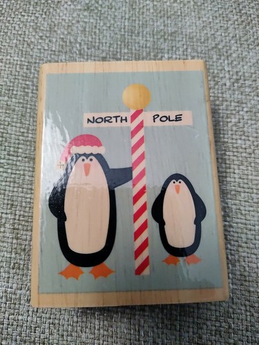 North pole, penguins Canadian Maple Collections Wreath Rubber Stamp. New