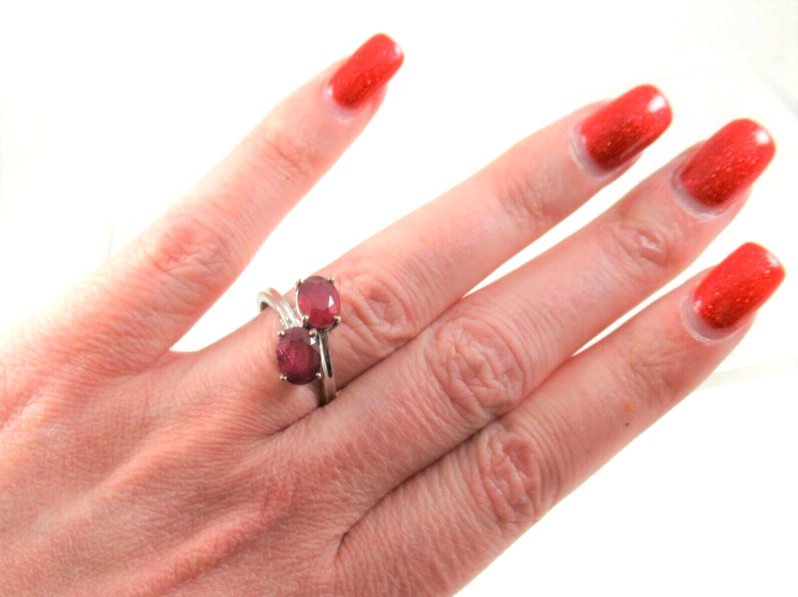 Sterling Silver Ruby Ring Two Stone Natural Oval … - image 3