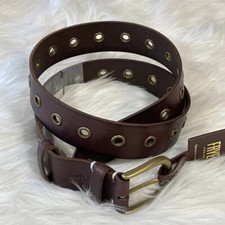 FRYE Belt Grommet Leather Belt Brown Round Buckle Size 34, Medium 158 Women  s