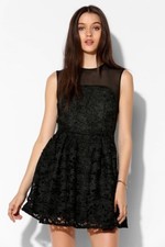 Keepsake Sheer Lace Fit & Flare Mini Party Cocktail Wedding Little Black Dress