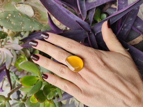 Anillo Mujer Latón Dorado con Gema Piedra Imitación Ojo De Gato Regulable A2 - Imagen 22 de 29