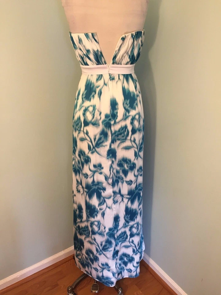 BCBG Max Cleo Xs 2 Cóctel Formal Aqua Blanco Vestido Largo Fiesta Ikat Noche Wow Foto 4 de 4