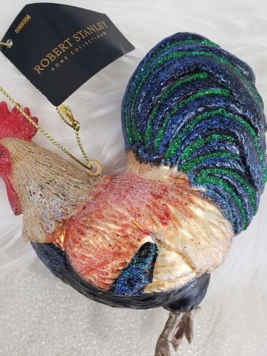 Robert Stanley Blown Christmas Rooster Chicken Christmas Tree Glittery Ornament - Picture 5 of 5