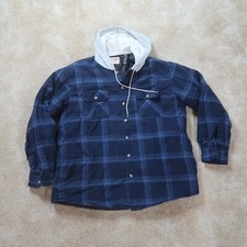 Wrangler Quilt Lined Flannel Shirt Jacket Men's XL Blue Plaid Hooded Workwear