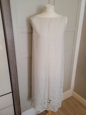 Nicole Farhi White Linen Sleeveless Cut Out Embroidery Midi Length Size 10  UK | eBay UK