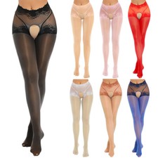 Womens Oil Glossy Crotchless Pantyhose Stockings Stretchy Tights Sports Lingeri  