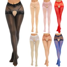 Womens Oil Glossy Crotchless Pantyhose Stockings Stretchy Tights Sports Lingeri↔