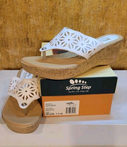 Spring Step Ariana Floral Leather Wedge Heel Sandals White Size 7.5US 38EU ITALY - Picture 6 of 8