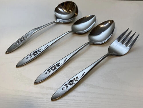 Vintage ROSE SHADOW Oneida Community Stainless Serving VTG Hostess Set 4-piece - Picture 1 of 13