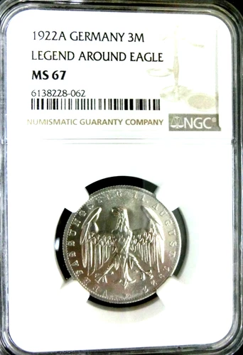 NGC MS67-Germany 1922A Eagle 3 Mark Super GEMBU Scarce - 'No US Addresses Send'