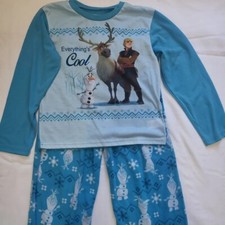 Disney Frozen Blue White Christophe Sven Fleece Bottom Long Sleeve Pajama Set 10