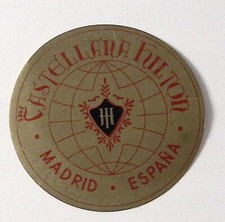 c1940s Castellana Hilton Madrid Espana Luggage Label 3.5"