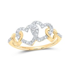 Valentine's Day 10K Yellow Gold Womens Round Diamond Double Heart Ring 1/4 Cttw