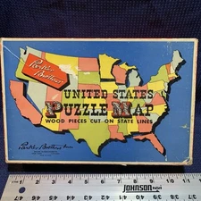 Antique 1915 Parker Brothers Wooden United States Puzzle Map - Complete in Box