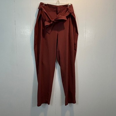 Athleta Skyline Pant II Rust Terracotta Paperbag Waist Tie Belt Size 16