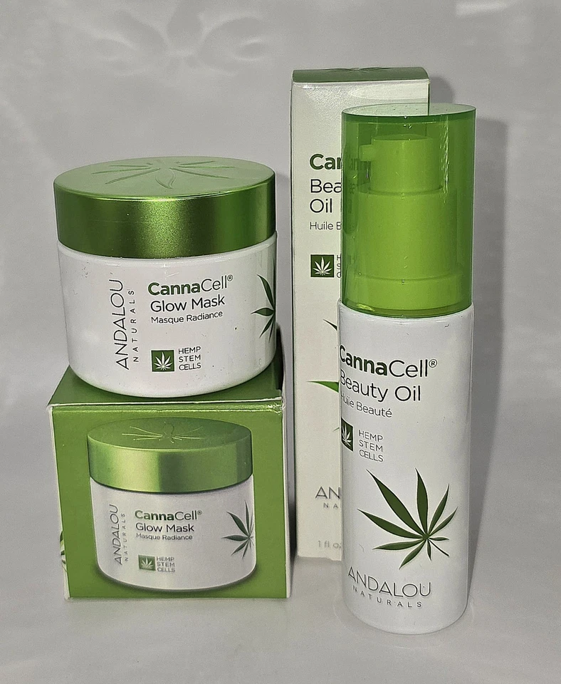 Máscara brillante Andalou Naturals CannaCell 1,7 oz y 1 oz aceite de belleza nueva en caja Foto 2 de 2