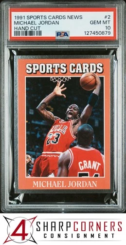 1991 ALLAN KAYE'S SPORTS CARDS NEWS MAGAZINE HAND CUT #2 MICHAEL JORDAN PSA 10