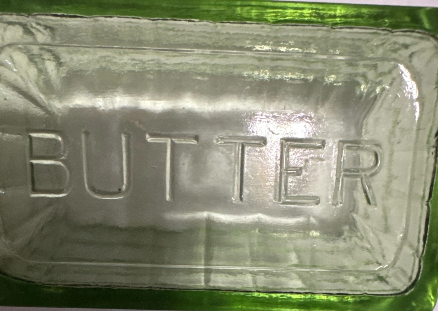 Vintage Block Optic Green Depression Uranium Glass Butter Dish Glows *Cover Only