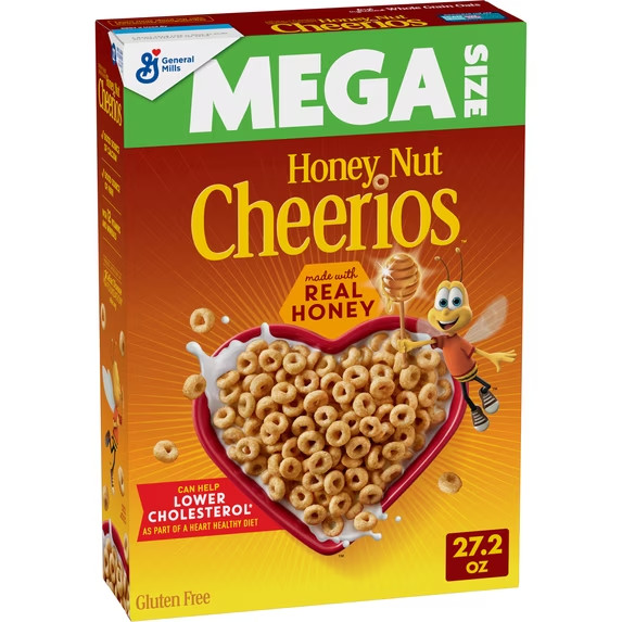 Honey Nut Cheerios, Heart Healthy Gluten Free Breakfast Cereal, Mega Size, 27.2