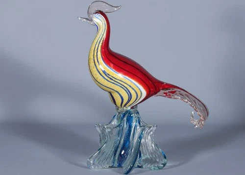Vtg. MURANO Colorfull EXOTIC BIRD OF PARADISE Hand Blown Glass Figurine 12" Ital