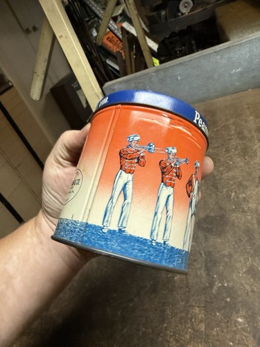 Vintage Empty E.G. Whitman Co Peanut Crunch Candy Marching Band Graphic Tin Can - Picture 7 of 16