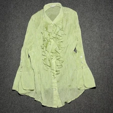 Whimsygoth Boho Ruffle Blouse Womens Medium Fairy Textured Flowy Bell Sleeve Top