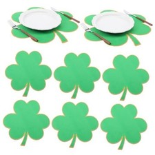 St. Patrick's Day Linen Placemats Set of 6, Green Shamrock Shaped Placemats 