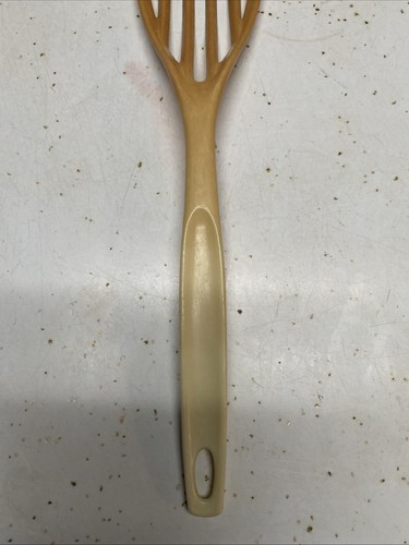 Foley Slotted Spoon Poached Egg Scoop 11" blending spoon whipping Beige vintage - Picture 3 of 6