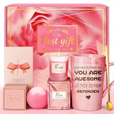 Pink Spa Gift Basket for Women Self Care Set Birthday Relaxation Gift