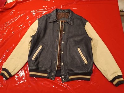 Vintage French-made leather varsity jacket