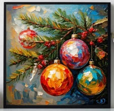ORIGINAL Oil PAINTING on Canvas Christmas Tree Textured Art 8x8 in  Custom Order