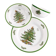 Christmas Tree 12-Piece Melamine Dinnerware Set - Seasonal Dinnerware for Hol...