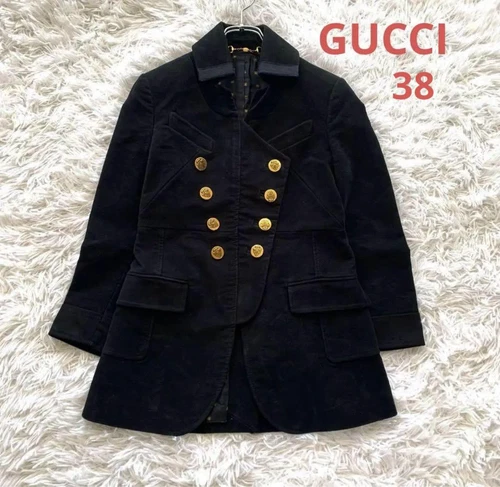 Giacca Gucci Napoleone in velluto nero con bottone logo oro taglia 38