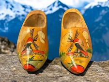 Vintage Dutch Wooden Shoes Clogs Windmill Clouds Made in Holland Small