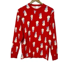 Hannah Andersson Medium Red White Snowman Print Christmas Long John Pj Top