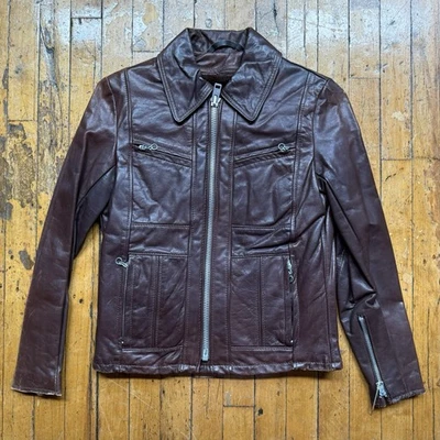 Chaqueta de moto de cuero marrón vintage de los años 80 Schott Sportswear EE. UU. para mujer 10 - Imagen 1 de 4