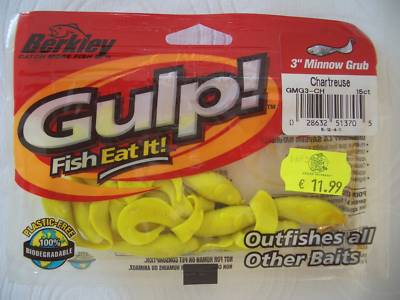 Berkley Gulp, Minnow Grub, 7,5 cm, Chartreuse, 15 Stück Kunstköder Gummiköder
