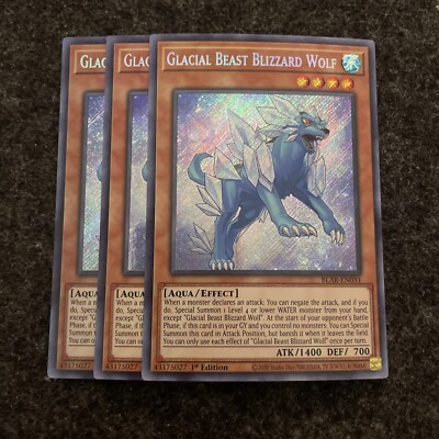 Yugioh 3x Glacial Beast Blizzard Wolf BLAR-EN031 Secret Rare 1st Ed Playset NM