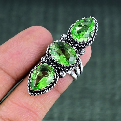 Green Amethyst Gemstone 925 Sterling Silver Ring Handmade Jewelry Ring - 第 3/5 張圖片