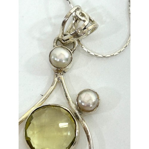 Women’s Pendant Necklace Italy Peridot Pearl S925 Sterling Silver 18” Vintage - Picture 19 of 19