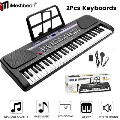 2Pcs 61 Key Digital Music Piano Keyboard-Portable Electronic Instrument w Stand