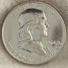 1961 Franklin Half Dollar Proof UNC BU MS : Low Mintage 3M - .9 Fine Silver