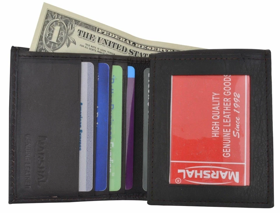 Cartera de cuero genuino marrón plegable con soporte para tarjeta de crédito en forma de L para hombre nueva Foto 3 de 4