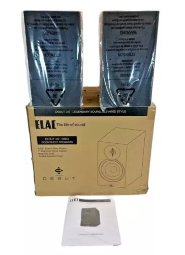 Elac Speakers Debut 3.0 DB63-BK Bookshelf Black Pair Aluminum Dome Tweeter Open